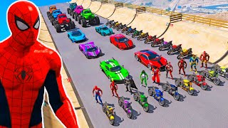 Novo Desafio com MOTOS Homem-Aranha e Super-Heróis - GTA V