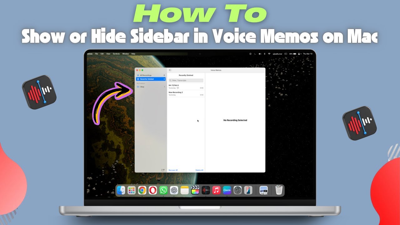 How to Show or Hide Sidebar in Voice Memos on Mac - YouTube