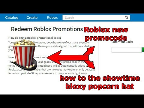 Roblox New Promo Code How To Get Showtime Bloxy Popcorn Hat - roblox virtual hat