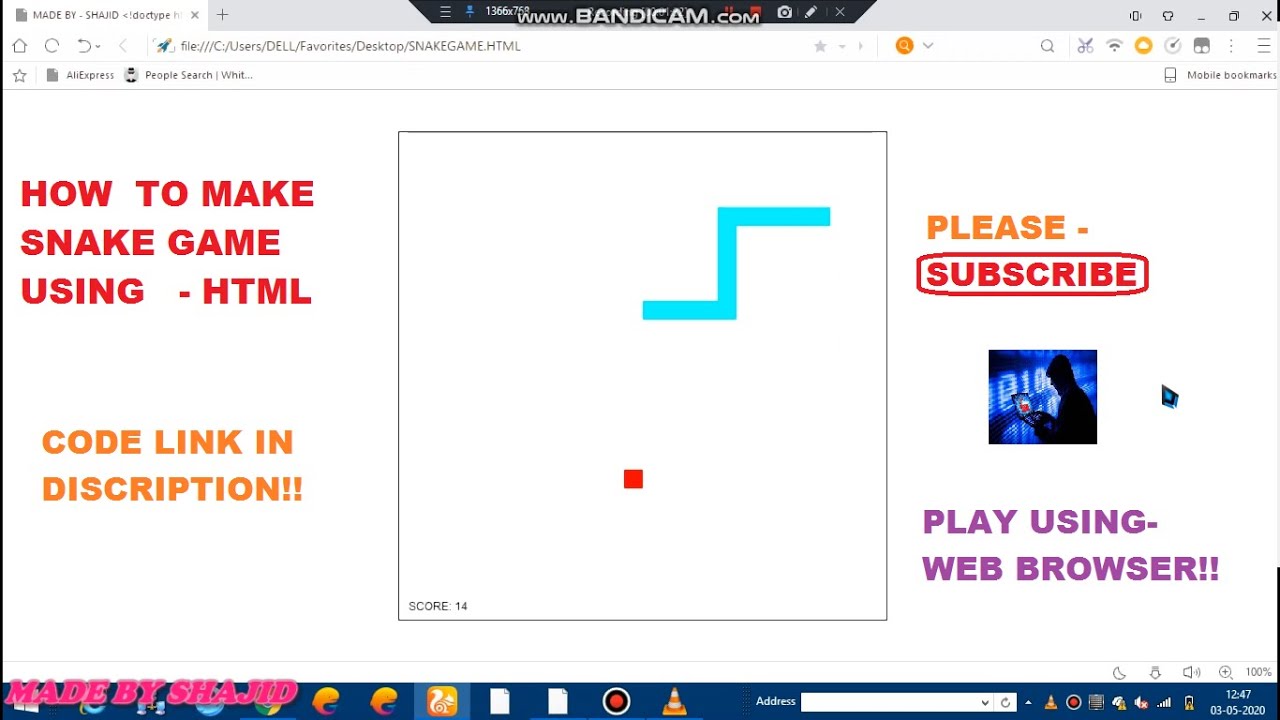 HOW TO MAKE SNAKE GAME USING HTML!!! - YouTube