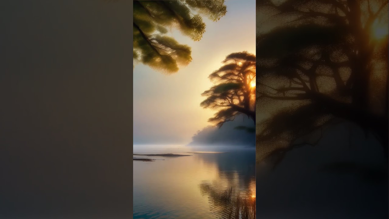 Misty Sunrise Over a Beach with Mangrove Roots 