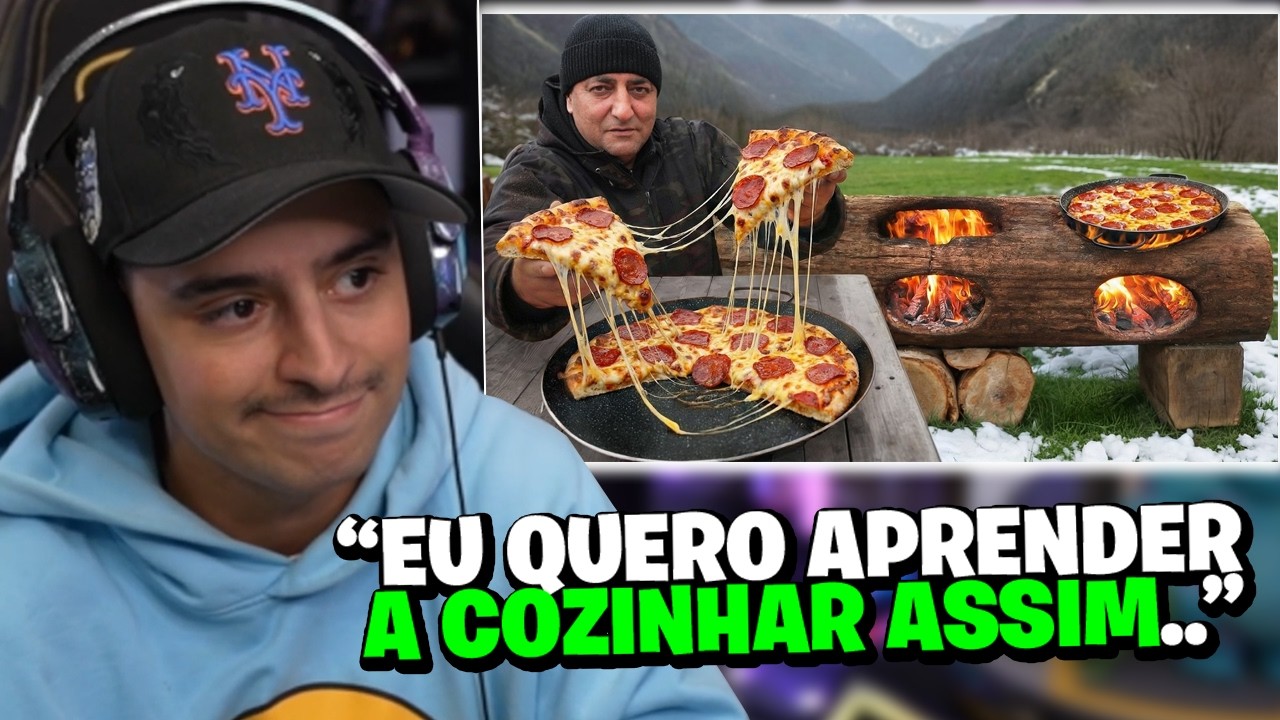 Coringa reagindo a 3 deliciosas pizzas caipiras em uma churrasqueira feita de um tronco gigante!