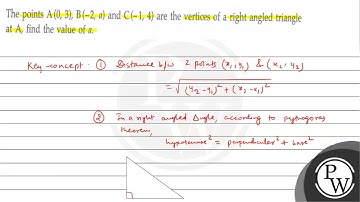 The points \( A(0,3), B(-2, a) \) and \( C(-1,4) \) are the vertices of a right angled triangle ...