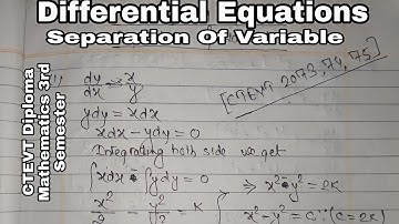 CTEVT Diploma Differential Equations of variable separation 3rd semester Mathematics in Nepali