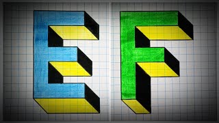 #3d تعلم رسم حرف E&F ثلاثي الأبعاد. How to Draw the Letter A&B in 3D(120)art and craft