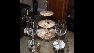 (11) Resin Abstract Cake Stand with Coasters