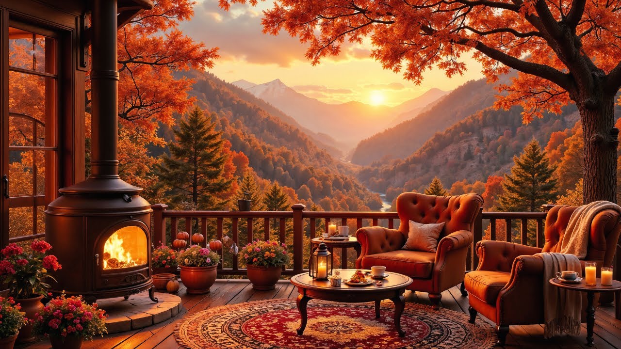 Relaxing Fall Jazz Piano 🍁 Cozy Fireplace Crackle & Peaceful Autumn ...