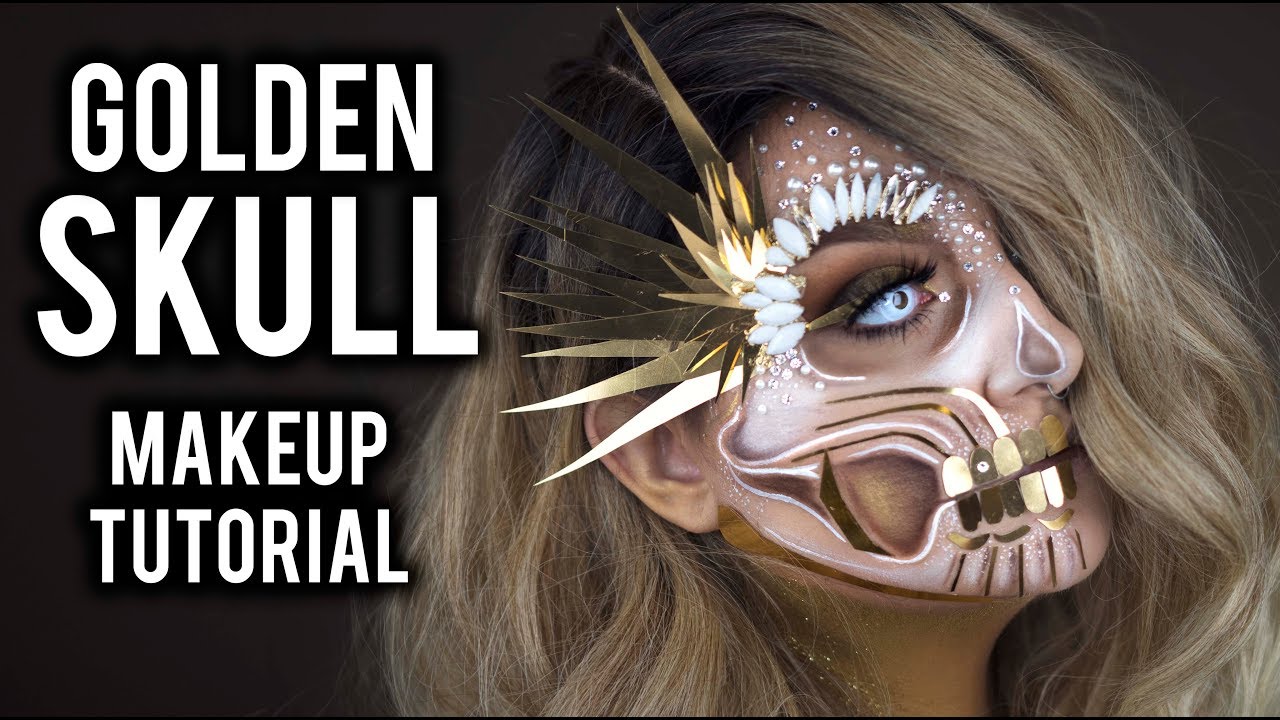 ЗОЛОТИСТЫЙ ГЛАМУРНЫЙ ПОЛОВИНЧАТЫЙ ЧЕРЕП | РУКОВОДСТВО ПО МАКИЯЖУ НА ХЭЛЛОУИН