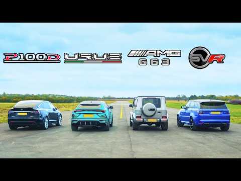 Lamborghini Urus v Tesla Model X v Mercedes-AMG G63 v Range Rover Sport SVR: DRAG RACE