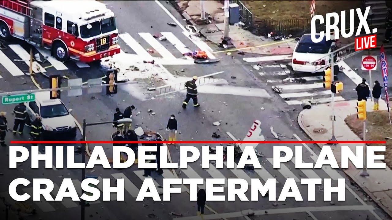 Philadelphia Plane Crash | LIVE Aerial Aftermath Of Site Of Medevac Jet ...