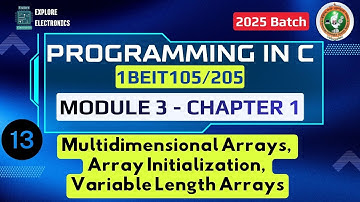 Module 3 Chapter 1 Multidimensional Arrays, Variable Length Arrays | Programming in C | 1BEIT105/205