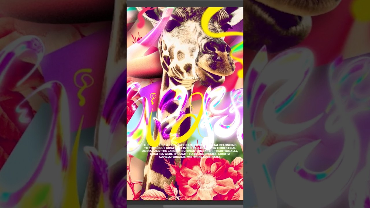 Giraffe Poster Design and 3D Glass Typography Process Video Illustrator and Photoshop 
