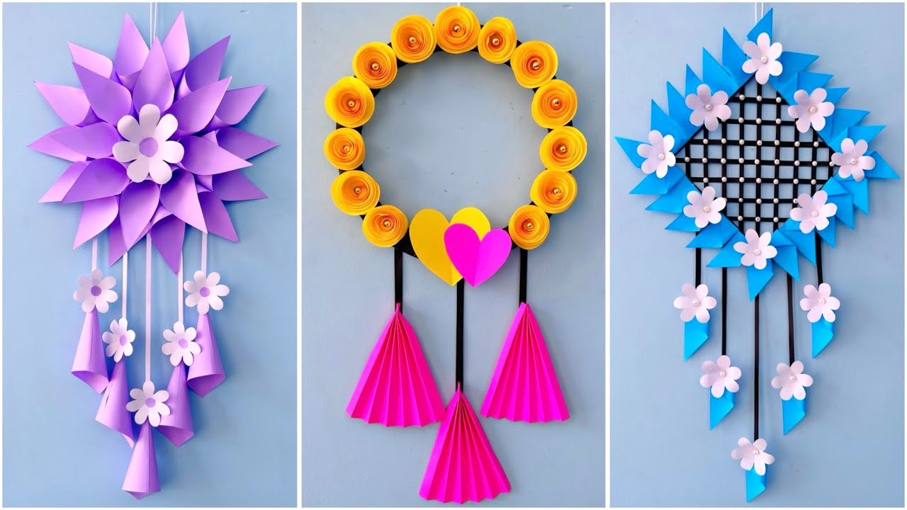 3 Easy and Quick Paper Wall Hanging Ideas / A4 sheet Wall decor ...