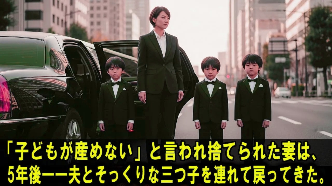 「子どもが産めない」と言われ捨てられた妻は、5年後――夫とそっくりな三つ子を連れて戻ってきた#感動実話 #AIストーリー