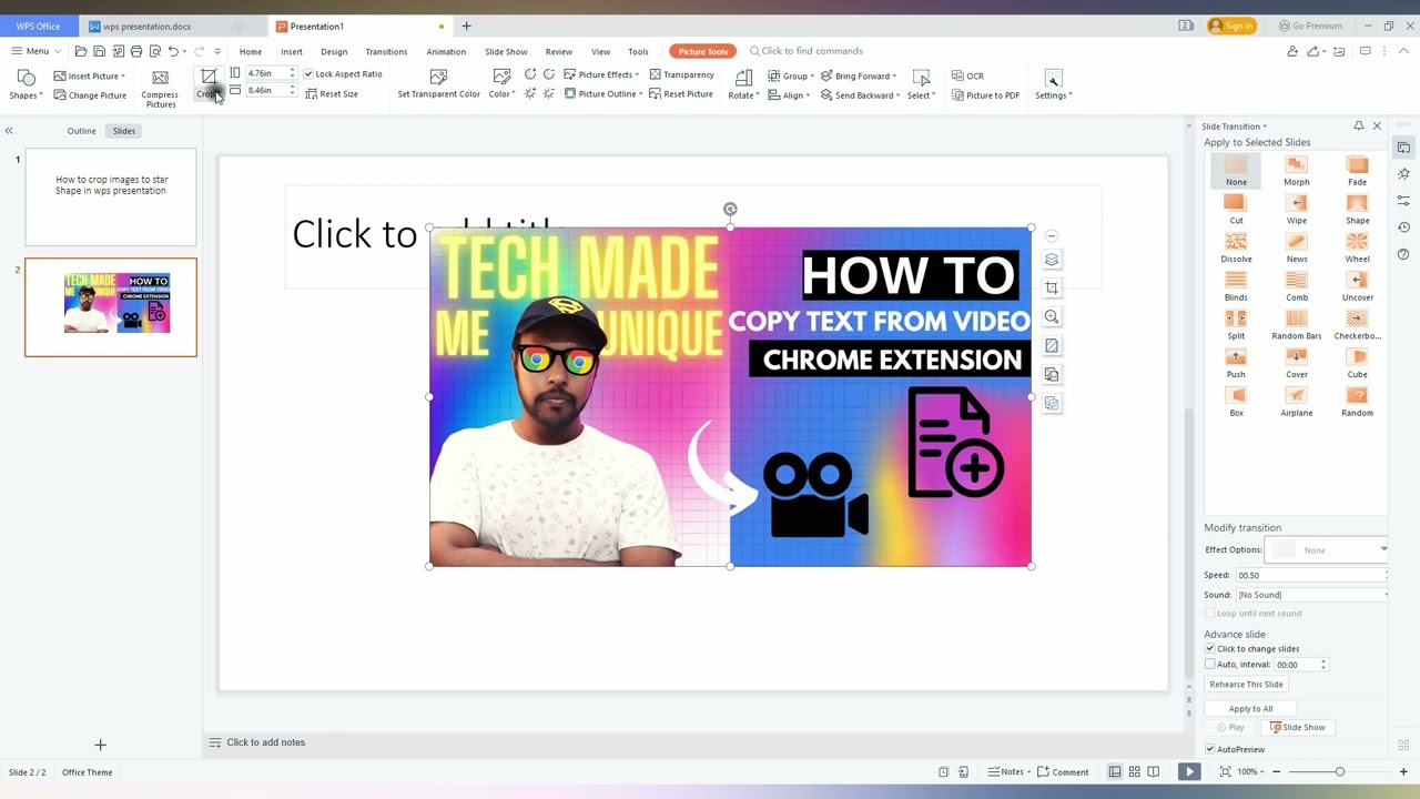 How to crop images to star Shape in wps presentation