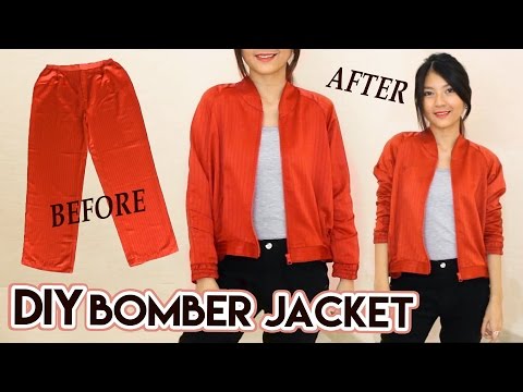 DIY Turn Old Pants Into Bomber Jacket | Satin Raglan Jacket | Clothes Transformation