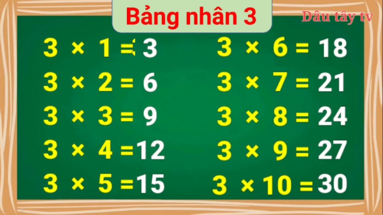Bảng nhân 3 | bảng cửu chương 3 | học toán tiểu học - Dâu tây tv