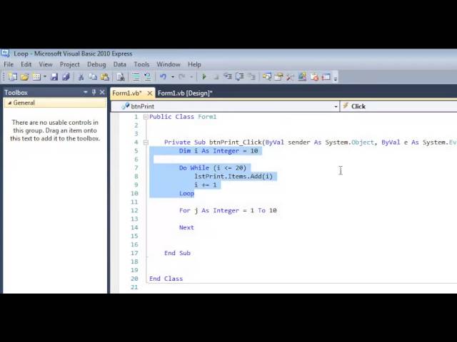 For Next Loop in Visual Basic Tutorial With a List Box  Algorithm -  YouTube