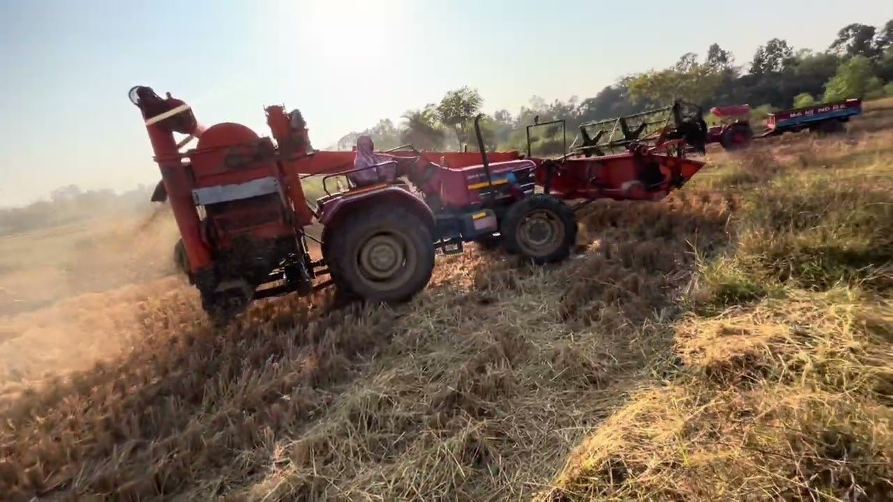 🟢😂😥Mahindra Tractor Harvester in filled || Mahindra 265 di || Mahindra Arjun 605 Tractor || 🚜