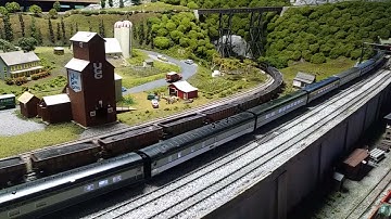 Delmarva Model Railroad club HO layout Quad Header WM Train. video by Danny b.