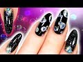 BUBBLE NAILS! Black Airflower Nail Art With Holo Glitter and Crystals