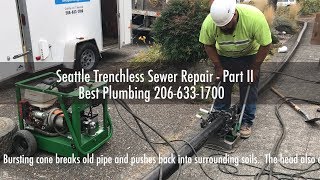 trenchless sewer replacement demo video - day two of sewer repair in seattle by best plumbing