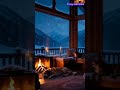 A cozy winter cabin during gentle snowfall, with a warm fireplace glowing inside#relax