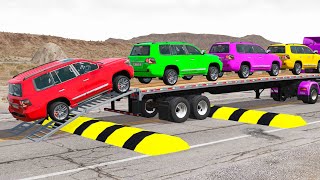 Flatbed Trailer new Mercedes Cars Transportation with Truck - Pothole vs Car Train #5 - BeamNG.Drive