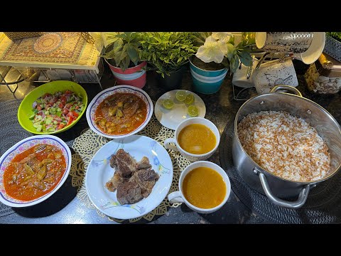 باميه باللحمه ورز وشوربه انما ايه اوعيله يابت اوعيله