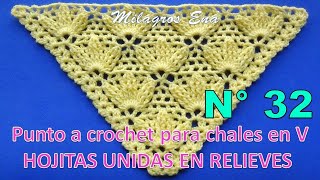 Chal Punto N° 32 tejido a crochet en punto hojitas unidas en relieves en forma triangular o en V