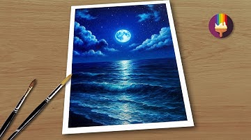 Easy Full Moon Beach Painting for Beginners: Step by Step