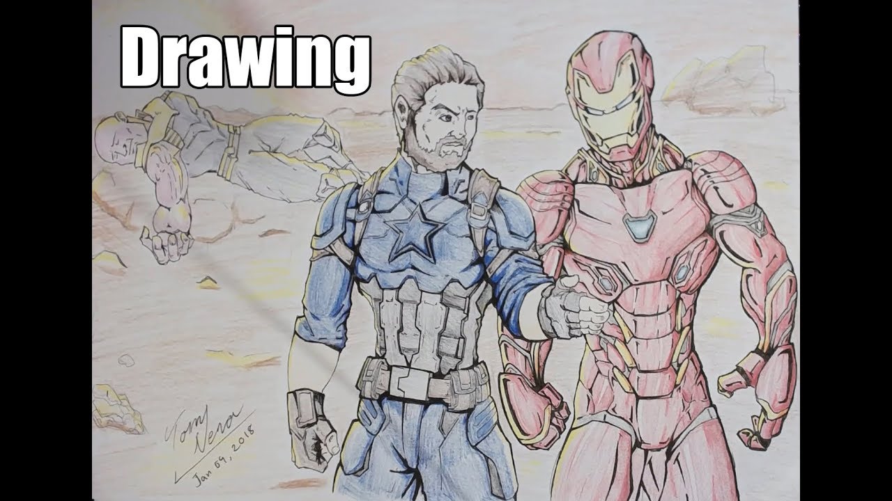Captain America And Iron Man Infinity War Drawing Youtube