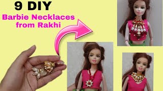 9 DIY Easy Barbie Barbie Necklaces from Rakhi | Barbie miniature jewellery hacks| Sono Dolls