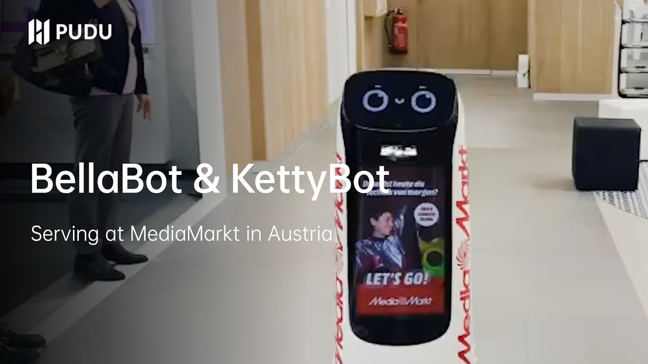 BellaBot & KettyBot serve at MediaMarkt in Austria