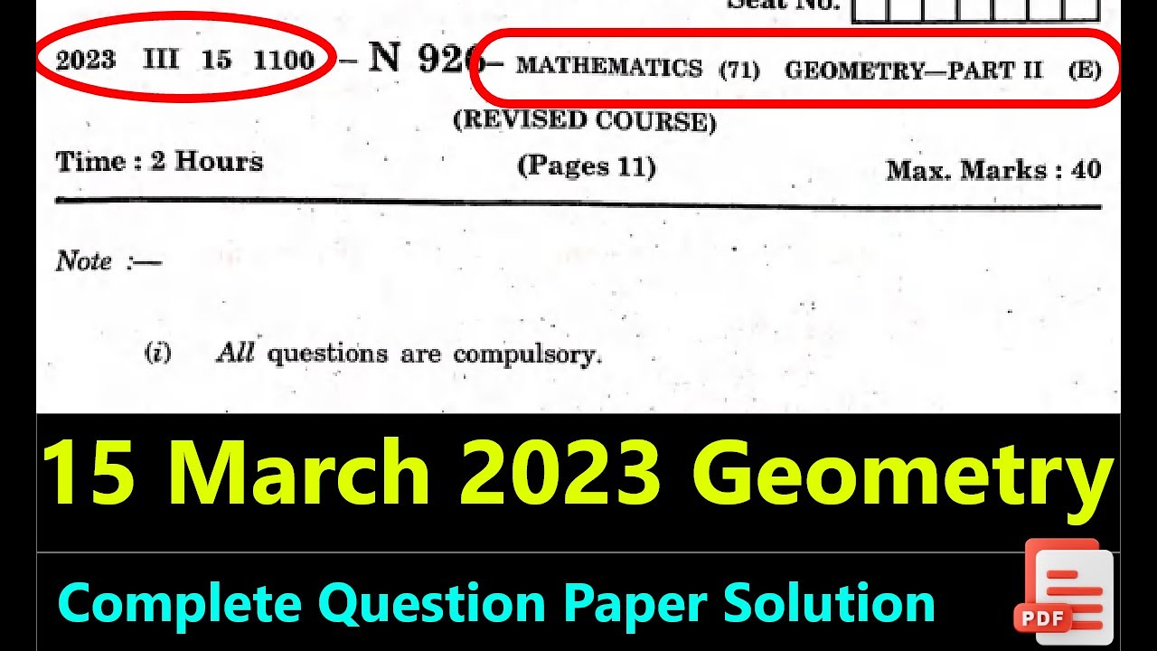 Geometry 2023 Complete Question Paper Solution Maharashtra Board | SSC ...