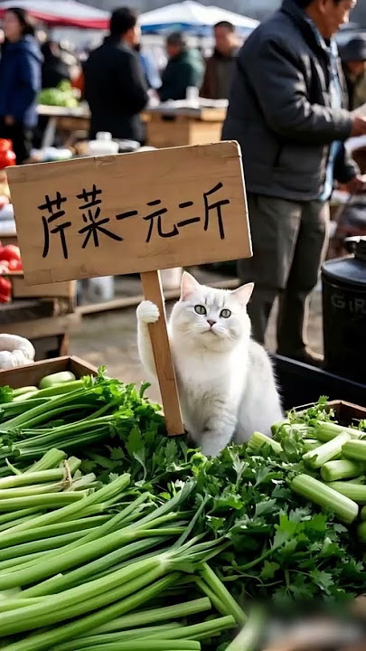Cats pick celery to sell at the market #story #missuniverse #cat