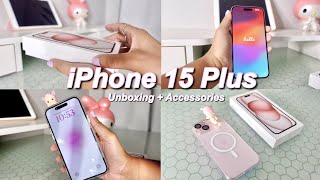 Unboxing The New  iPhone 15 Plus + Accessories & Set Up | Pink 128GB Aesthetic ASMR #iphone15
