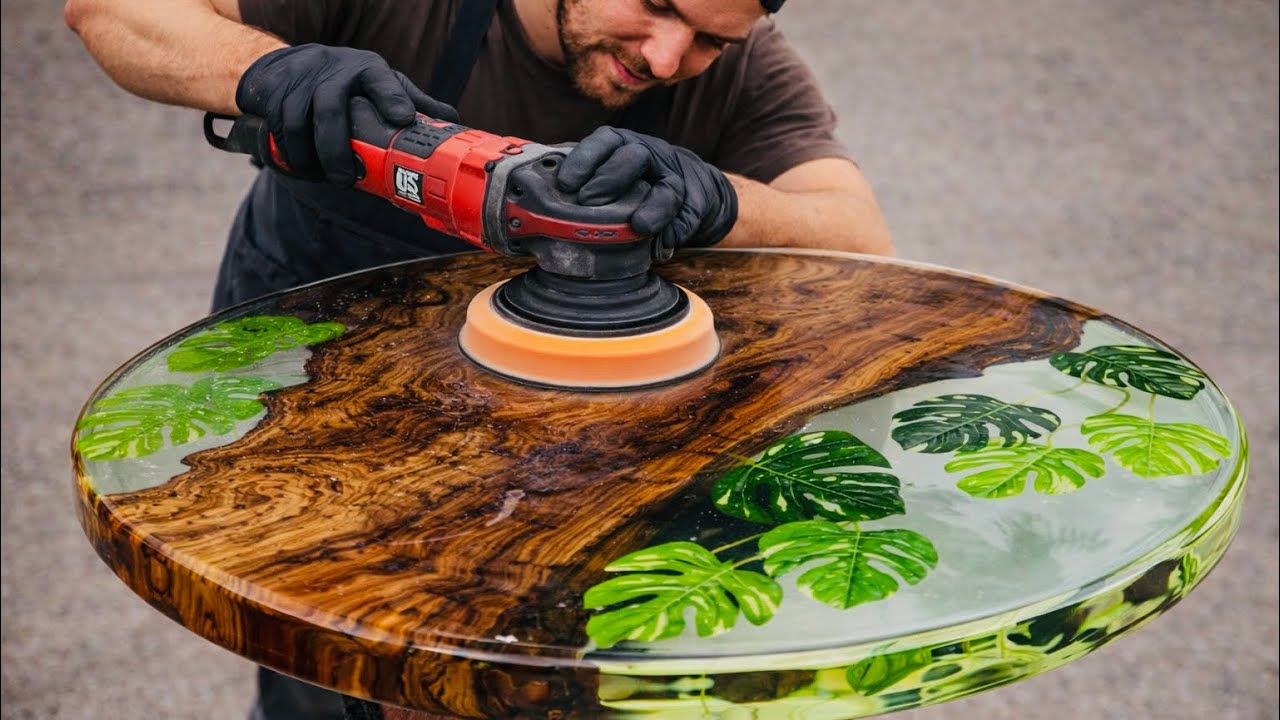 Unique Tropical Plant Table Ideas Using Epoxy Resin and Wood - Craftmanart #diy #craft #art 