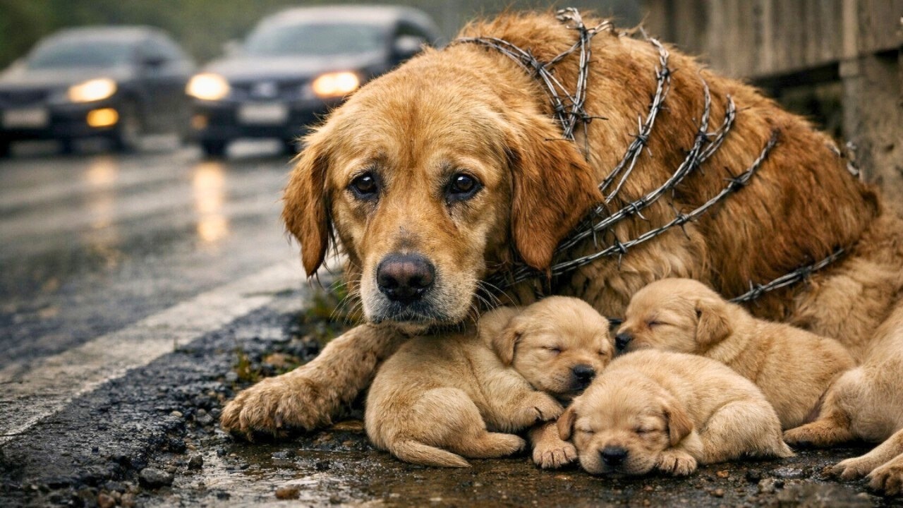 Golden Retriever mother near death with her puppies… then something unexpected happened