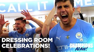 DRESSING ROOM CELEBRATIONS FOR MAN CITY'S PREMIER LEAGUE WIN!