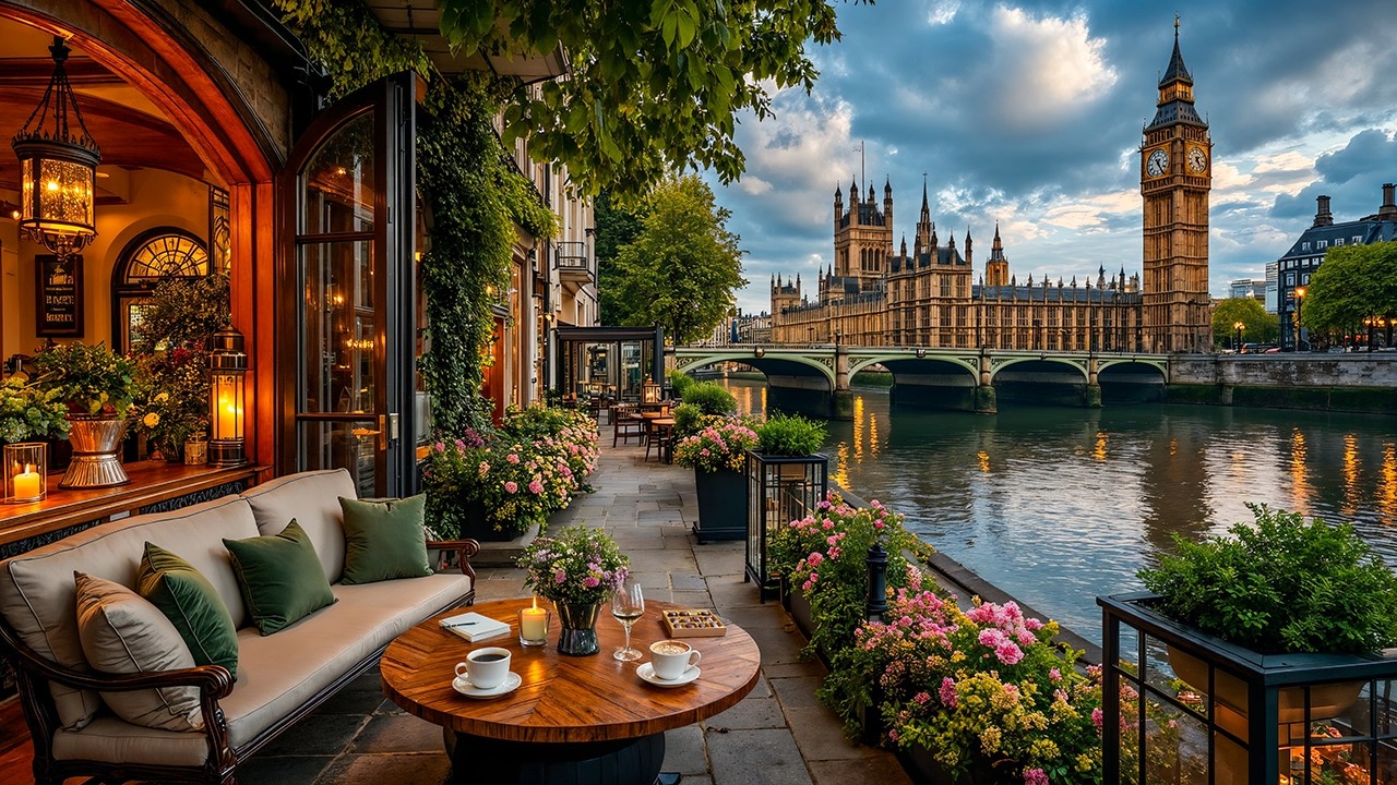 London Spring Morning Jazz ☕ Big Ben Café Ambience & Smooth Jazz Instrumental for Focus & Work