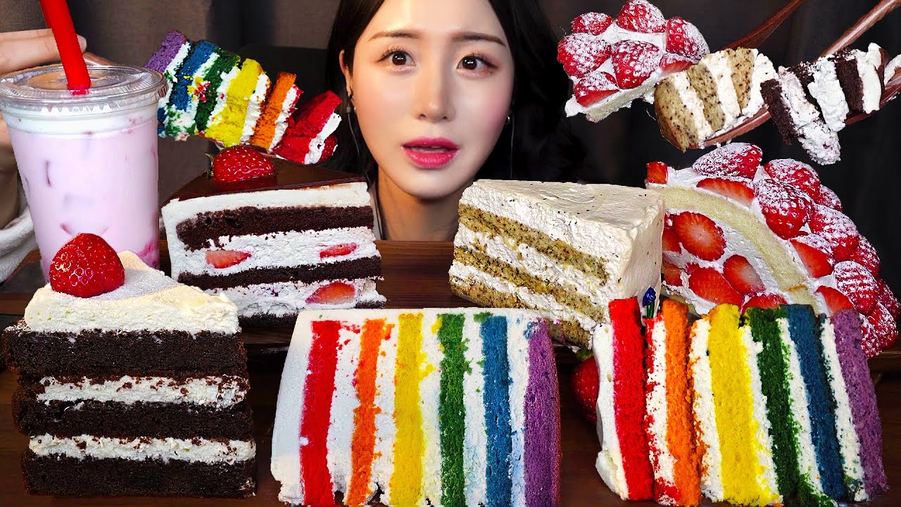 🍓 Радужный Чизкейк Торт АSMR Клубнично-шоколадный ДесертㅣDessert Chocolate Cake Mukbang