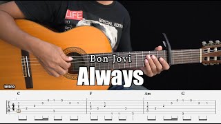 Always - Bon Jovi - Fingerstyle Guitar Tutorial + TAB & Lyrics