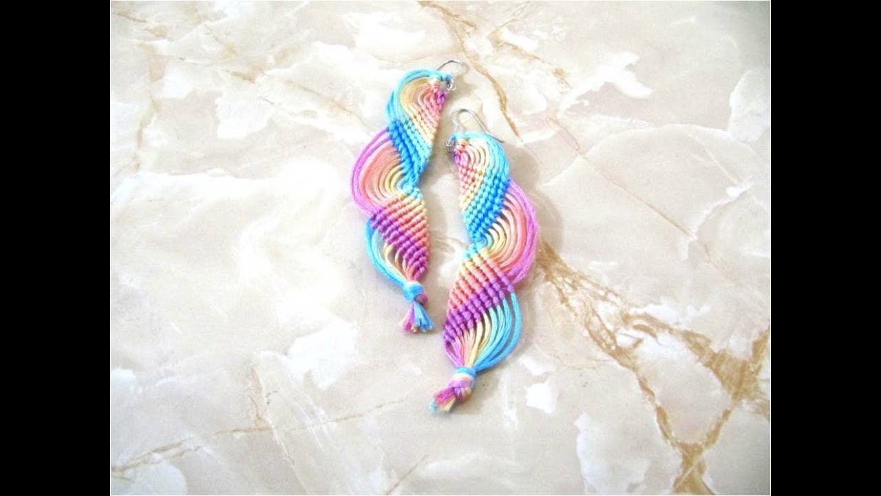 DIY Aretes nudos macramé ondas  arco iris - Earrings DIY macrame knots iris bow airwaves