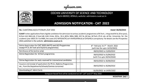 CUSAT CAT 2023 registration begins at admissions.cusat.ac.in, here