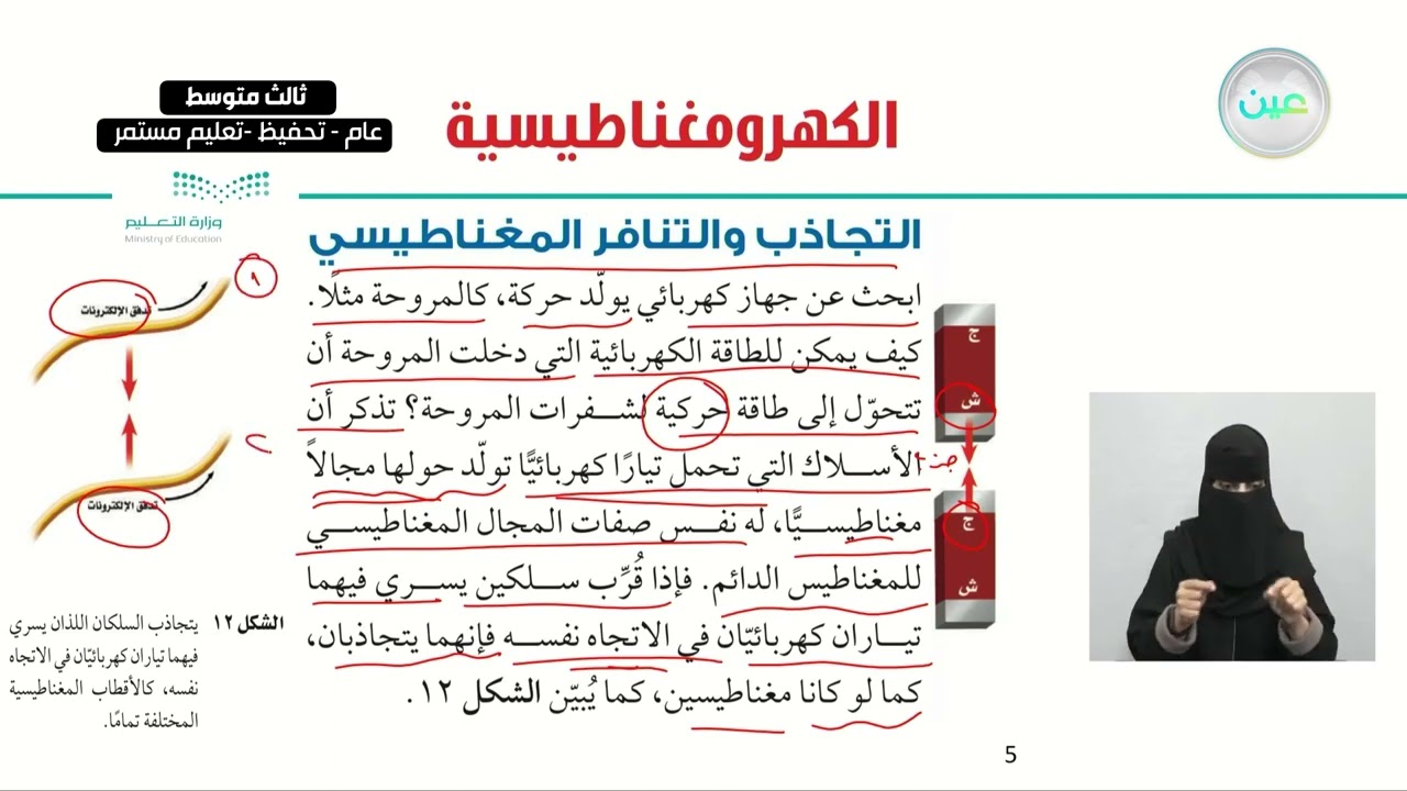 الكهرومغناطيسية (التجاذب والتنافر المغناطيسي-الغلاف المغناطيسي للأرض) - العلوم - ثالث متوسط