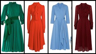 Awesome collection of Plain long sleeve midi dress designs ideas for ladies 2021 screenshot 5
