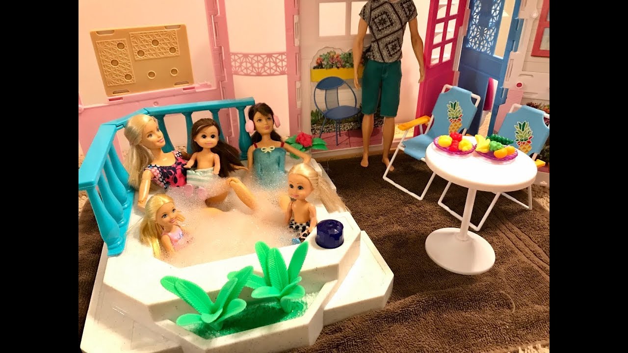 Barbie Tub!! Haley, Ally, Chelsea, Skipper! - YouTube