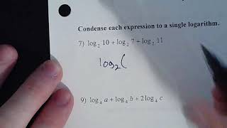 Expanding and Condensing Logarithms (Algebra II Homework #1-12)