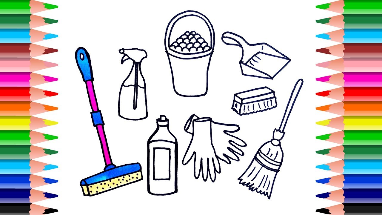 Download How to Draw Set Cleaning Tools for kids. Coloring Book Art - YouTube